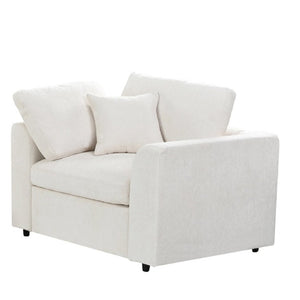 English Elm U-Style Chenille Armchair Set with Movable Ottoman Pine Frame Modern Lounge Beige WY000548AAA