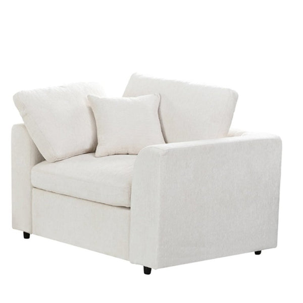 English Elm U-Style Chenille Armchair Set with Movable Ottoman Pine Frame Modern Lounge Beige WY000548AAA