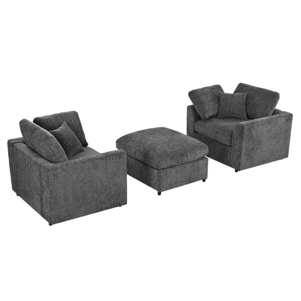 English Elm U-Style Chenille Armchair Set with Movable Ottoman Pine Frame Modern Lounge Grey WY000548AAE