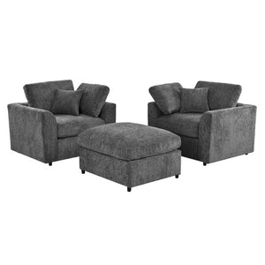 English Elm U-Style Chenille Armchair Set with Movable Ottoman Pine Frame Modern Lounge Grey WY000548AAE