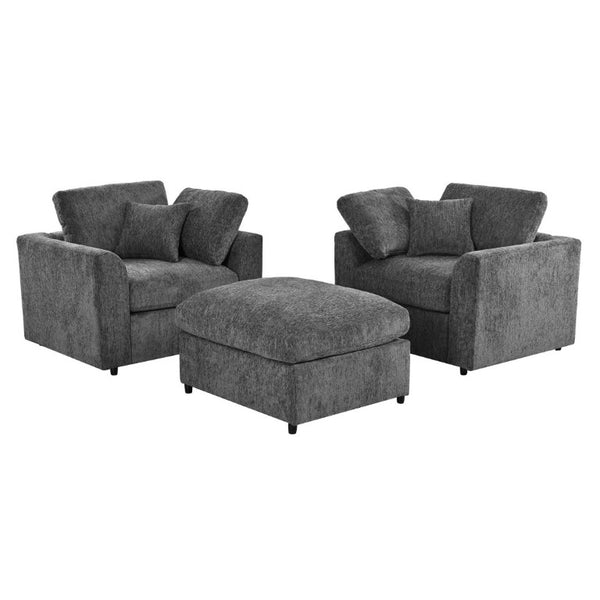 English Elm U-Style Chenille Armchair Set with Movable Ottoman Pine Frame Modern Lounge Grey WY000548AAE