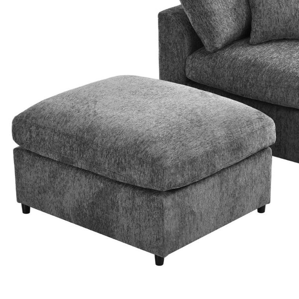 English Elm U-Style Chenille Armchair Set with Movable Ottoman Pine Frame Modern Lounge Grey WY000548AAE