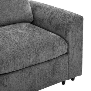 English Elm U-Style Chenille Armchair Set with Movable Ottoman Pine Frame Modern Lounge Grey WY000548AAE