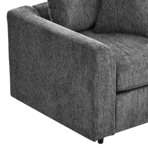 English Elm U-Style Chenille Armchair Set with Movable Ottoman Pine Frame Modern Lounge Grey WY000548AAE