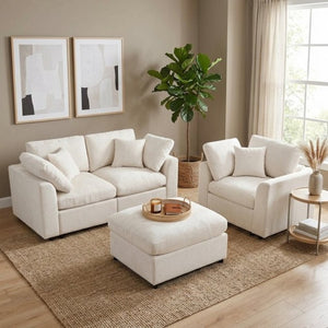 English Elm U-Style Modular Chenille Sofa Set with Pine Frame Deep Seat Living Room Seating Beige WY000549AAA