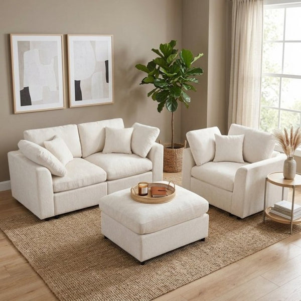 English Elm U-Style Modular Chenille Sofa Set with Pine Frame Deep Seat Living Room Seating Beige WY000549AAA