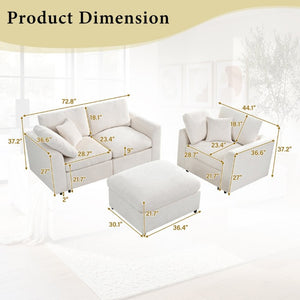 English Elm U-Style Modular Chenille Sofa Set with Pine Frame Deep Seat Living Room Seating Beige WY000549AAA