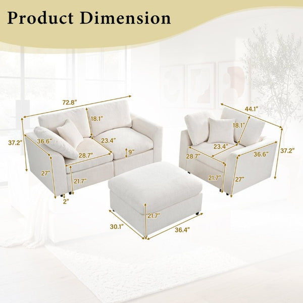English Elm U-Style Modular Chenille Sofa Set with Pine Frame Deep Seat Living Room Seating Beige WY000549AAA