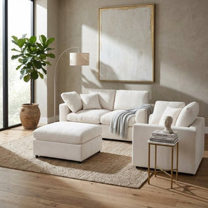 English Elm U-Style Modular Chenille Sofa Set with Pine Frame Deep Seat Living Room Seating Beige WY000549AAA