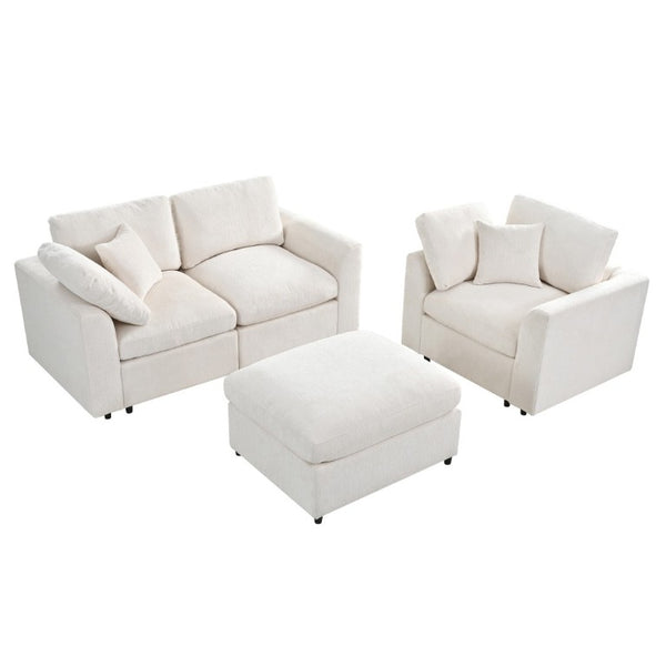 English Elm U-Style Modular Chenille Sofa Set with Pine Frame Deep Seat Living Room Seating Beige WY000549AAA
