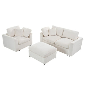 English Elm U-Style Modular Chenille Sofa Set with Pine Frame Deep Seat Living Room Seating Beige WY000549AAA