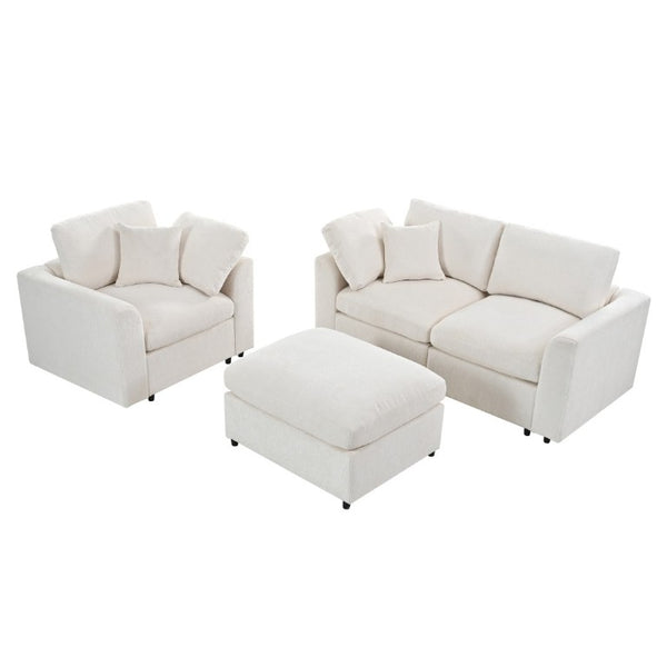 English Elm U-Style Modular Chenille Sofa Set with Pine Frame Deep Seat Living Room Seating Beige WY000549AAA