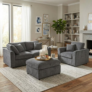 English Elm U-Style Modular Chenille Sofa Set with Pine Frame Deep Seat Living Room Seating Grey WY000549AAE