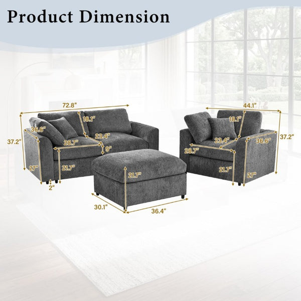 English Elm U-Style Modular Chenille Sofa Set with Pine Frame Deep Seat Living Room Seating Grey WY000549AAE