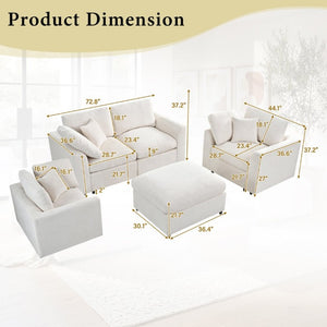 English Elm U-Style Chenille Living Room Set with Loveseat Two Chairs and Movable Ottoman Beige WY000550AAA