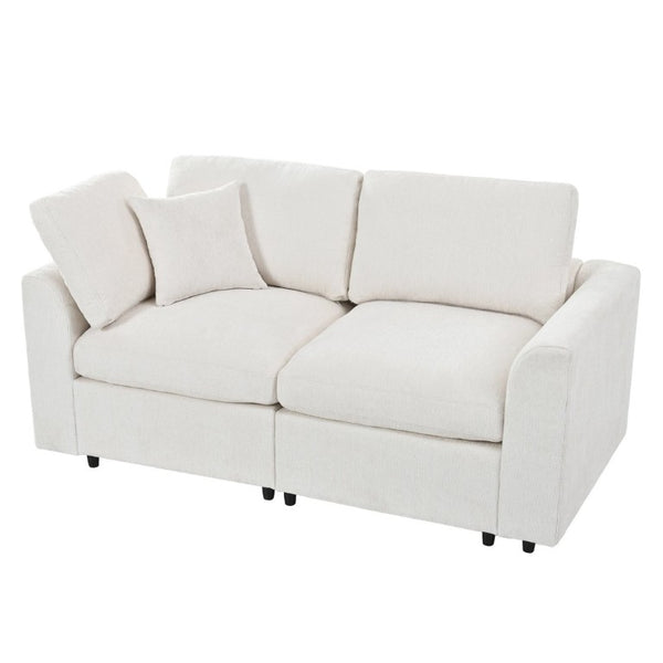 English Elm U-Style Chenille Living Room Set with Loveseat Two Chairs and Movable Ottoman Beige WY000550AAA