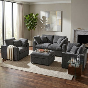 English Elm U-Style Chenille Living Room Set with Loveseat Two Chairs and Movable Ottoman Grey WY000550AAE