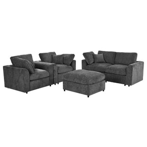 English Elm U-Style Chenille Living Room Set with Loveseat Two Chairs and Movable Ottoman Grey WY000550AAE
