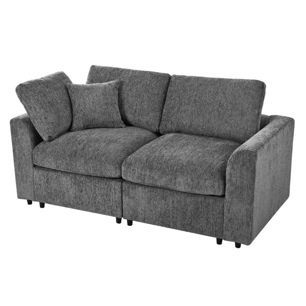 English Elm U-Style Chenille Living Room Set with Loveseat Two Chairs and Movable Ottoman Grey WY000550AAE