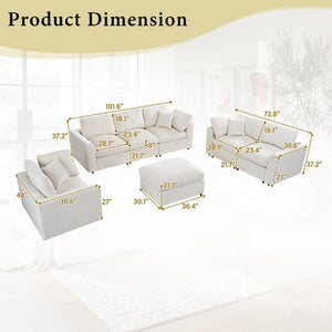 English Elm U-Style Modular Chenille Sectional Sofa Set with Ottoman Six Seat Living Room Beige WY000551AAA
