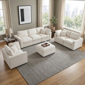 English Elm U-Style Modular Chenille Sectional Sofa Set with Ottoman Six Seat Living Room Beige WY000551AAA