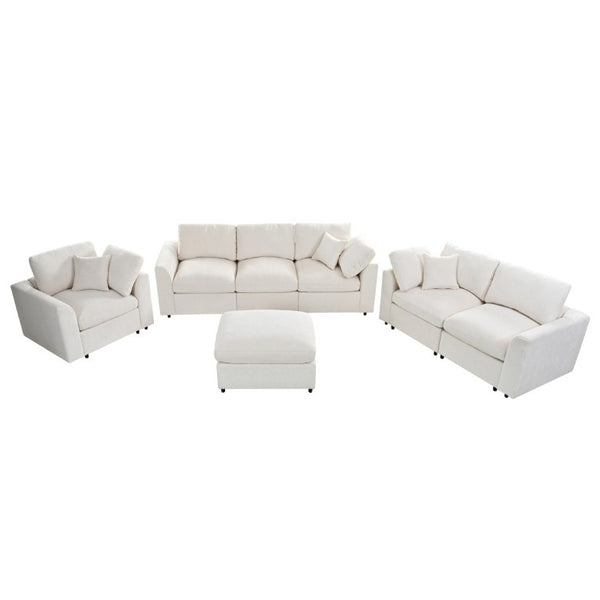 English Elm U-Style Modular Chenille Sectional Sofa Set with Ottoman Six Seat Living Room Beige WY000551AAA