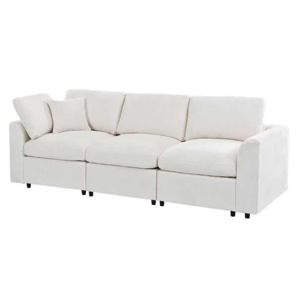 English Elm U-Style Modular Chenille Sectional Sofa Set with Ottoman Six Seat Living Room Beige WY000551AAA