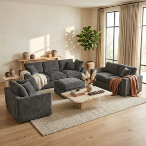 English Elm U-Style Modular Chenille Sectional Sofa Set with Ottoman Six Seat Living Room Grey WY000551AAE