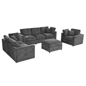 English Elm U-Style Modular Chenille Sectional Sofa Set with Ottoman Six Seat Living Room Grey WY000551AAE