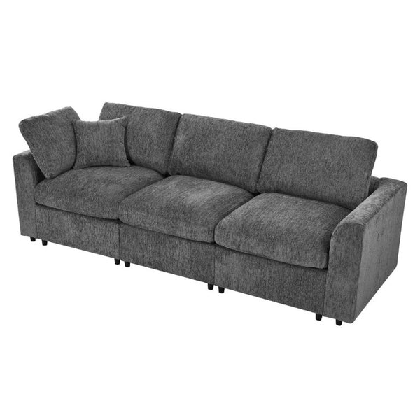 English Elm U-Style Modular Chenille Sectional Sofa Set with Ottoman Six Seat Living Room Grey WY000551AAE