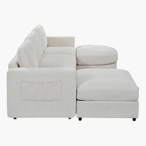 English Elm U-Style Chenille U Shaped Sectional with Storage Ottoman and Drop Down Console Beige WY000553AAA