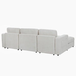 English Elm U-Style Chenille U Shaped Sectional with Storage Ottoman and Drop Down Console Beige WY000553AAA