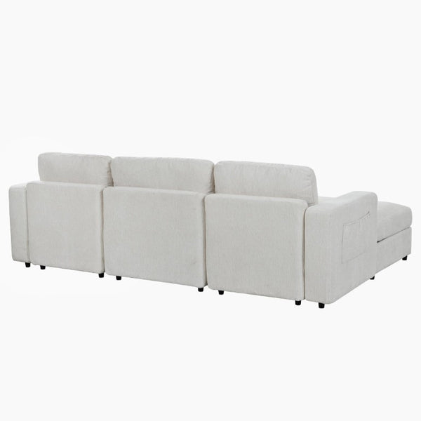English Elm U-Style Chenille U Shaped Sectional with Storage Ottoman and Drop Down Console Beige WY000553AAA