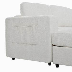English Elm U-Style Chenille U Shaped Sectional with Storage Ottoman and Drop Down Console Beige WY000553AAA