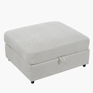 English Elm U-Style Chenille U Shaped Sectional with Storage Ottoman and Drop Down Console Beige WY000553AAA