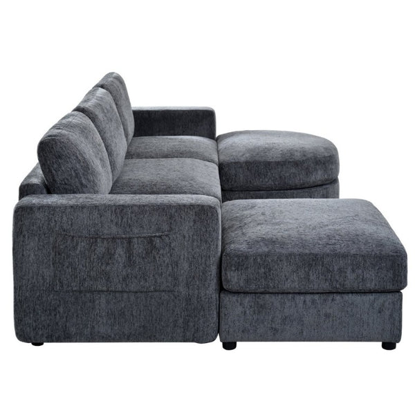 English Elm U-Style Chenille U Shaped Sectional with Storage Ottoman and Drop Down Console Grey WY000553AAE