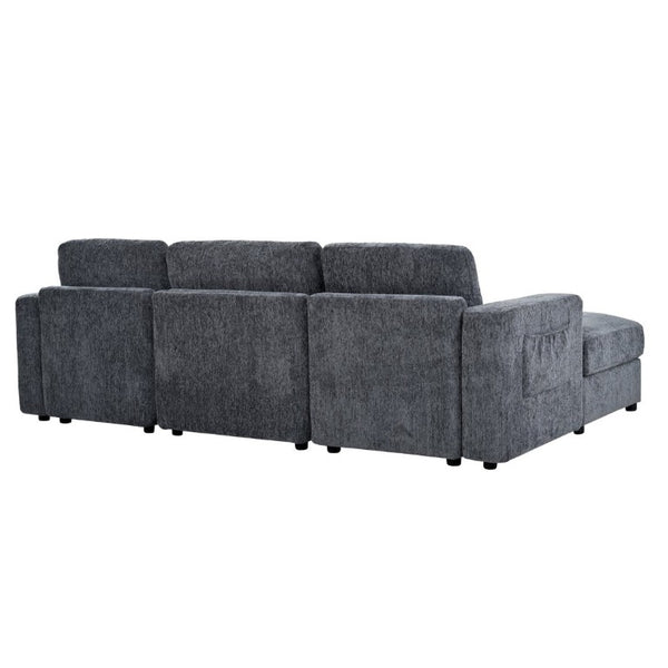 English Elm U-Style Chenille U Shaped Sectional with Storage Ottoman and Drop Down Console Grey WY000553AAE