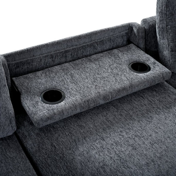 English Elm U-Style Chenille U Shaped Sectional with Storage Ottoman and Drop Down Console Grey WY000553AAE