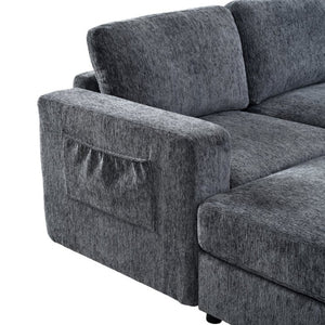 English Elm U-Style Chenille U Shaped Sectional with Storage Ottoman and Drop Down Console Grey WY000553AAE