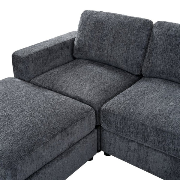 English Elm U-Style Chenille U Shaped Sectional with Storage Ottoman and Drop Down Console Grey WY000553AAE