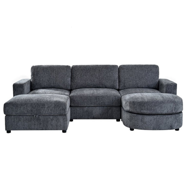 English Elm U-Style Chenille U Shaped Sectional with Storage Ottoman and Drop Down Console Grey WY000553AAE