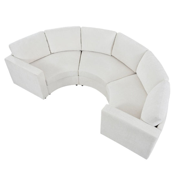 English Elm 109.4 Inch Semi Circular Chenille Sectional Sofa Deep Wraparound Seating for Living Rooms Beige WY000554AAA