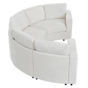 English Elm 109.4 Inch Semi Circular Chenille Sectional Sofa Deep Wraparound Seating for Living Rooms Beige WY000554AAA