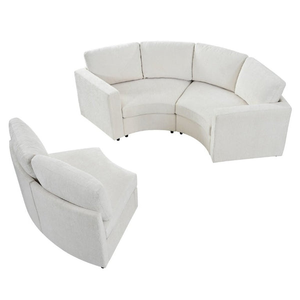 English Elm 109.4 Inch Semi Circular Chenille Sectional Sofa Deep Wraparound Seating for Living Rooms Beige WY000554AAA