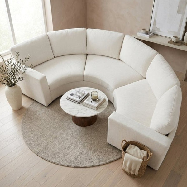 English Elm 109.4 Inch Semi Circular Chenille Sectional Sofa Deep Wraparound Seating for Living Rooms Beige WY000554AAA