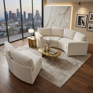 English Elm 109.4 Inch Semi Circular Chenille Sectional Sofa Deep Wraparound Seating for Living Rooms Beige WY000554AAA