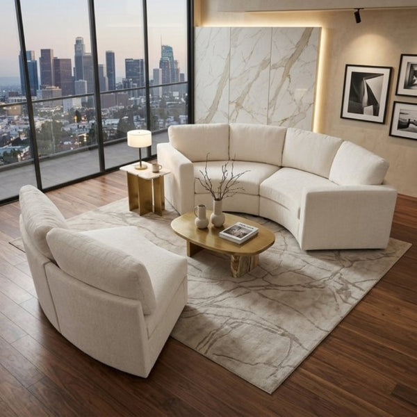 English Elm 109.4 Inch Semi Circular Chenille Sectional Sofa Deep Wraparound Seating for Living Rooms Beige WY000554AAA