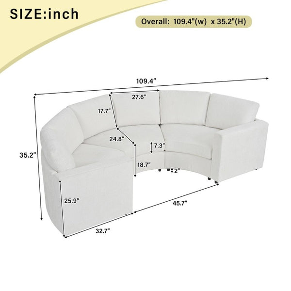 English Elm 109.4 Inch Semi Circular Chenille Sectional Sofa Deep Wraparound Seating for Living Rooms Beige WY000554AAA
