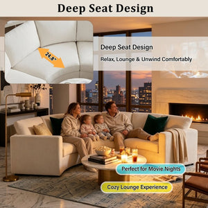 English Elm 109.4 Inch Semi Circular Chenille Sectional Sofa Deep Wraparound Seating for Living Rooms Beige WY000554AAA