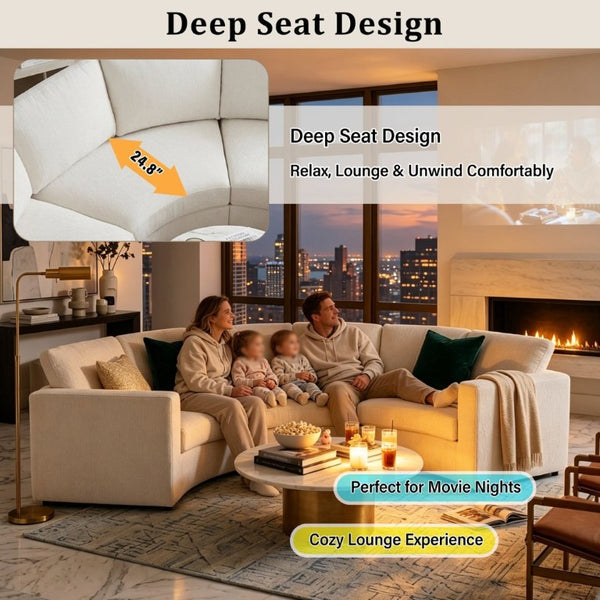 English Elm 109.4 Inch Semi Circular Chenille Sectional Sofa Deep Wraparound Seating for Living Rooms Beige WY000554AAA
